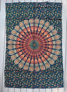 Lotus Mandala Tapestry Wall Hanging Decor 80”X50” Green