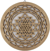Load image into Gallery viewer, Large Shri Yantra Charka Yoga Meditation Hindu Sacred Handcrafted Wooden Wall Decor Hanging Art (Gold, 15.75 Inches) - DharmaObjects