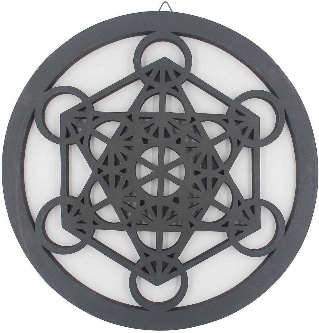 Large Metatron Cube Sacred Geometry Handcrafted Wooden Wall Decor Hanging Art (Black, 15.75 Inches) - DharmaObjects
