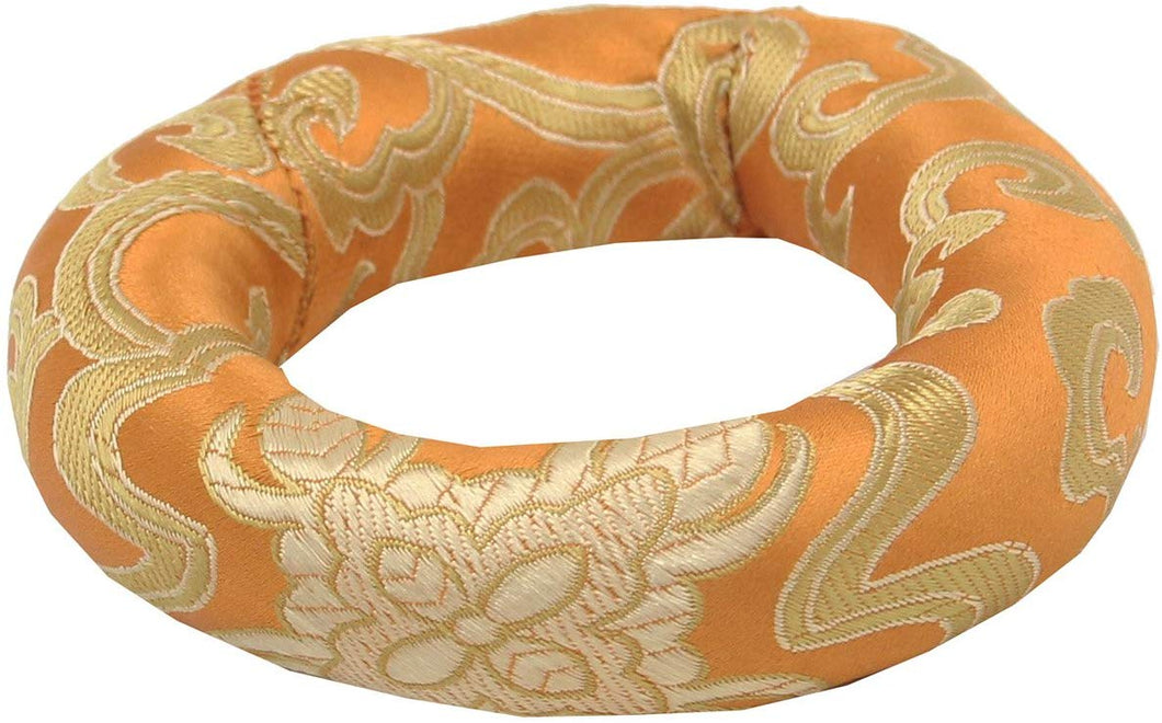 Silk Brocade Ring Cushion Pillow for Tibetan Singing Bowl Hand Made Nepal (Orange) - DharmaObjects