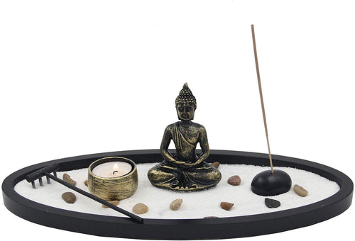 Buddha Zen Garden Tea Light Candle Holder Set (Oval Golden Buddha) - DharmaObjects