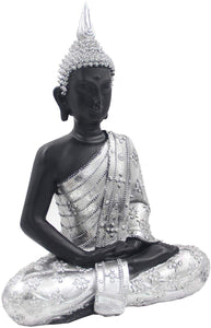 Meditating Buddha Statue Zen Mindfulness Peace Harmony (Silver, 11 Inches) - DharmaObjects