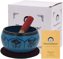 Load image into Gallery viewer, Yoga Meditation 6 Inches 8 Lucky Symbols Singing Bowl/Cushion/Leather Mallet Gift Set (Turquoise) - DharmaObjects