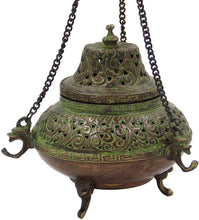 Load image into Gallery viewer, Tibetan Traditional Hanging Incense Burner Copper (5.5 x 4.5 x 4.5 Inches, Hanging 7) - DharmaObjects