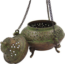 Load image into Gallery viewer, Tibetan Traditional Hanging Incense Burner Copper (5.5 x 4.5 x 4.5 Inches, Hanging 7) - DharmaObjects
