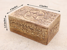 Load image into Gallery viewer, Hand Carved Pentagram Star Wooden Box Keepsake Jewelry Storage