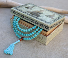 Load image into Gallery viewer, Tibetan Turquoise Mala / Rosary 108 Beads Coral Markers / Free Mala Box