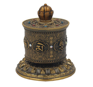Prayer Wheel Premium Quality Solid Brass Heavy Duty Table Top (Medium) - DharmaObjects