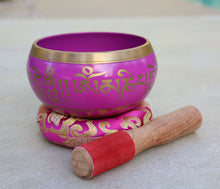 Load image into Gallery viewer, Tibetan Large Singing Bowl Om Mani ~ With Mallet And Brocade Cushion ~ For Mindfulness Meditation, Chakra Healing,Yoga