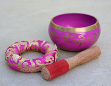 Load image into Gallery viewer, Tibetan Large Singing Bowl Om Mani ~ With Mallet And Brocade Cushion ~ For Mindfulness Meditation, Chakra Healing,Yoga