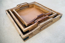 Load image into Gallery viewer, Set of 3 Nesting Country Style Wooden Serving Trays